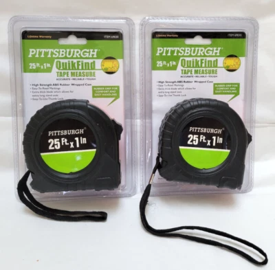 Lot of 2 Pittsburgh 25ft x 1in Quik Find Tape Measure w/Lanyard Belt Clip #69030 - Image 1 of 4
