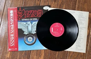 Saxon Wheels of Steel LP Japan promo with obi and lyrics NWOBHM - Picture 1 of 5