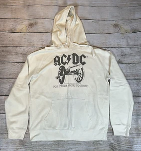AC/DC About To Rock Mens Womens Sweater Size Large Cream Graphic Band Sweatshirt - Picture 1 of 11