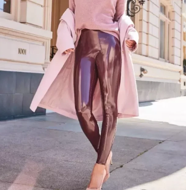 Spanx 20301R Ruby Shiny Stretch Faux Patent Leather High Rise Leggings S