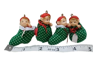 Enesco 4 Piece Mini Christmas Elves Vintage 1986 - Super Rare - Bild 1 von 4