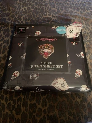 Nuevo Juego de 7 hojas de cartas de calaveras negras Ed Hardy QUEEN 6 piezas As de corazones suerte Foto 1 de 3