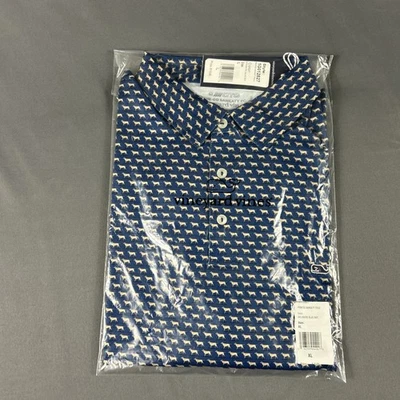 Vineyard Vines Golf Shirt Polo Dog Micro Print XL Blue Polyester NWT MSRP $110 - Image 1 of 4