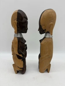 2 alte afrikanische Stammeskunst weibliche handgeschnitzte Holzskulpturen Mutter mit Baby - Bild 1 von 8