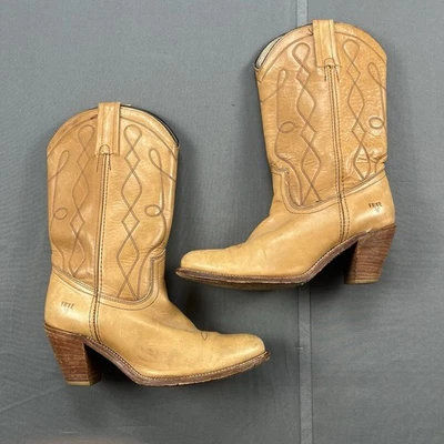 VTG Frye Cowboy Western Boots Leather Womens 7 D Brown Tan USA Cowgirl 70s 80s - Image 1 of 4