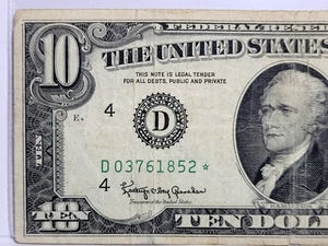 1963 A $10 TEN DOLLAR "STAR NOTE" US FEDERAL RESERVE NOTE GREEN SEAL - Picture 1 of 5