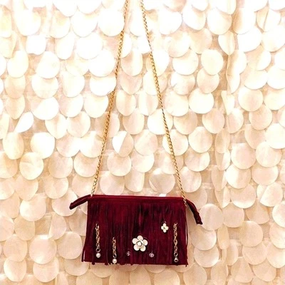 Festival franjas roxas tiracolo corrente ouro rosa branco vaqueira costeira boêmia - Imagem 1 de 4