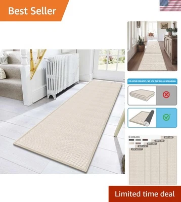 Jute Runner Rug Non Slip Washable Beige Indoor Outdoor Hallway Mat 10 ft - Image 1 of 4