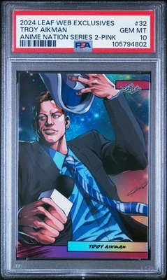 2024 Leaf Metal Prizm ANIME NATION Manga PINK TROY AIKMAN # 9/ 10 PSA 10 EBAY1/1 - Image 1 of 2