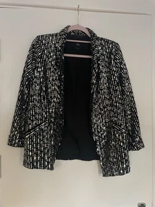 Women’s River Island Petite Silver & Black Sequin Blazer Jacket Size UK 10 - Picture 1 of 7