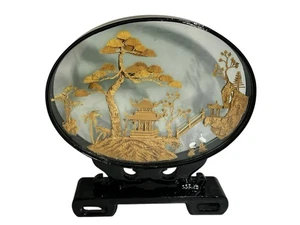 Vintage chinesisches geschnitztes Kork Diorama Kunst im Glas Schattenkasten Kraniche - Bild 1 von 15