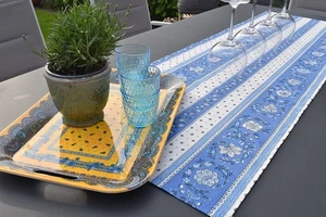 Table Runner Provence Cotton 50x150 CM Blue White Flower Motif from France - Picture 1 of 6