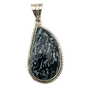 Sterling Silver Snowflake Obsidian Pendant 16.5g - Picture 1 of 4