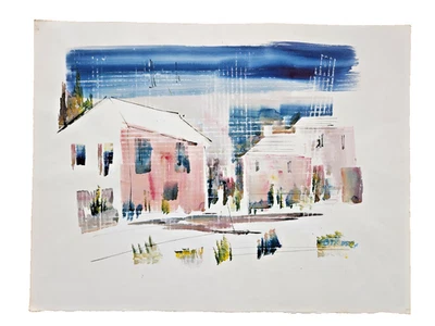 Vintage Alfred Birdsey BERMUDA HOUSES STREET Original Watercolor Painting Singed - Image 1 of 4