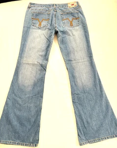 Vintage YMI Jeans Damen 13 Mid-Rise bestickt Taschen Schlag Boho Stretch Y2K 90er - Bild 1 von 12