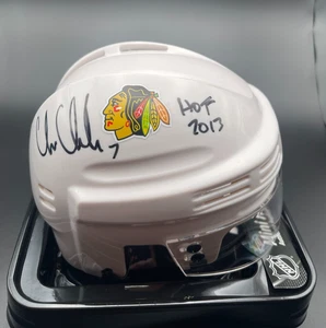 CHICAGO BLACKHAWKS CHRIS CHELIOS #7 AUTOGRAPHED Signed WHITE Mini helmet JSA! - Picture 1 of 2