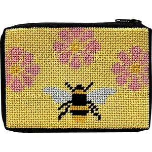 Kit de punta de aguja y cremallera #244 flores rosadas y patrón de abeja monedero/estuche para tarjetas - Imagen 1 de 1