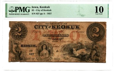 Jun. 8, 1857 Keokuk, Iowa City of Keokuk $2 Note PMG Very Good 10 RARE - Image 1 of 2