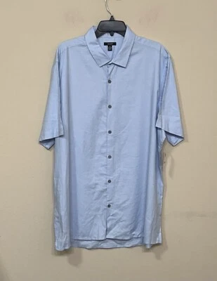 Camisa de lino cómoda con cuello abotonado manga corta azul claro XXL Alfani para hombre Foto 1 de 4