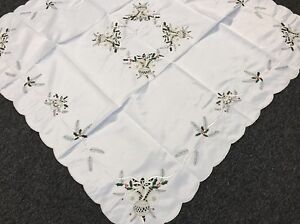 Embroidered Christmas Candle Embroidery Tablecloth Fabric Topper 51x51" Square