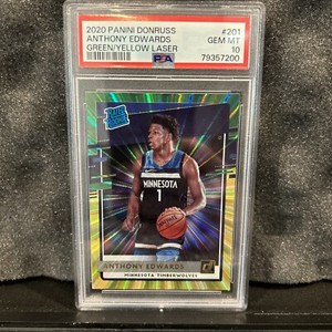 2020-21 Donruss Anthony Edwards Green Yellow Laser Rated Rookie RC #201 PSA 10