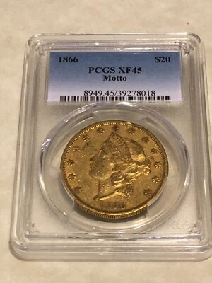 1866 XF45 PCGS $20 Liberty Double Eagle Gold Coin good strike coin rarer P-mint - Image 1 of 2