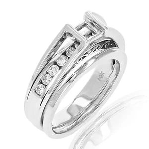 1/2 cttw Diamond Semi Mount Wedding Bridal Set 14K White Gold Princess Size 7 - Picture 1 of 7