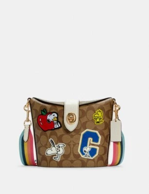 NWT Coach X Peanuts Addie Crossbody In Signature Canvas W/ Varsity Patches C4113 - Image 1 of 4