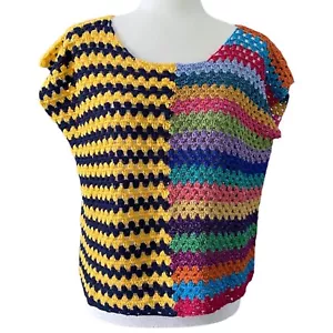 Suéter de ganchillo Rose Carmine para mujer manga corta top metálico arco iris talla 1 - Imagen 1 de 10