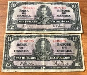 Canada 1937 $10 Bank note Coyne towers Gordon Towers , lot of 2 notes - Imagen 1 de 2