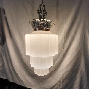 Art Deco Skyscraper Light Milk Glass Pendant Lamp wedding Cake tier CROWN FITTER - Picture 1 of 15