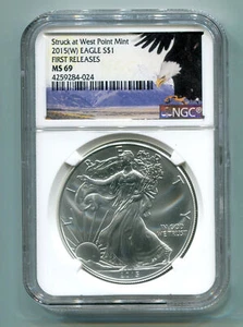 2015(W) Águila plateada golpeada en West Point como nueva NGC MS69 lanzamientos tempranos Águila - Imagen 1 de 2