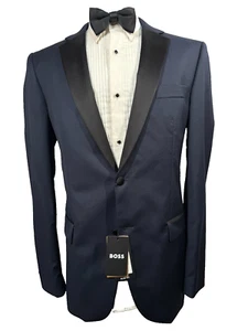 NEW HUGO BOSS Mens Blue SLIM TUX Wool TUXEDO FORMAL Sport Coat Blazer Jacket 42L - Picture 1 of 12