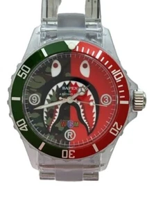 A Bathing Ape BAPE Shark BAPEX Wrist Watch Red Green Camo Silver Rare from Japan - Picture 1 of 14