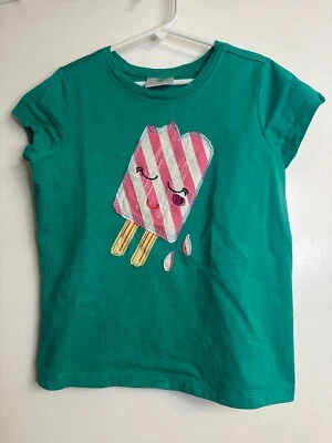 Hanna Andersson Size 140 8 Green Short Sleeve Popsicle Appy Applique T-Shirt - Image 1 of 4