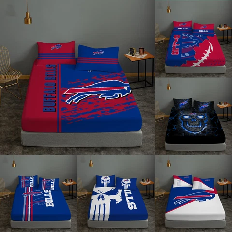 Buffalo Bills 3 Pieces Bed Sheet Pillow Covers Deep Pocket Fitted Sheets Gift Cover