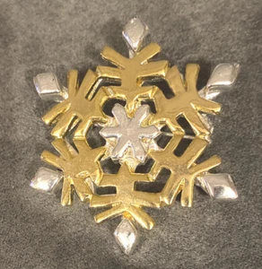 Silver and Gold Tone Snowflake Brooch Pin Costume Jewelry - Picture 1 of 2