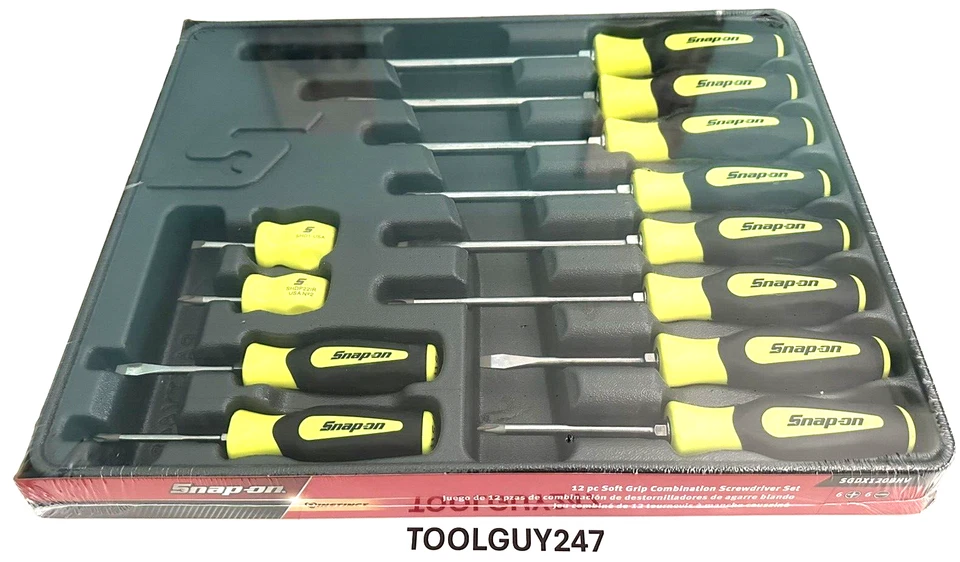 SNAP ON TOOLS USA SGDX120BHV 12pc HI-VIZ YELLOW Soft Grip Combo Screwdriver Set+ - Image 1 of 4