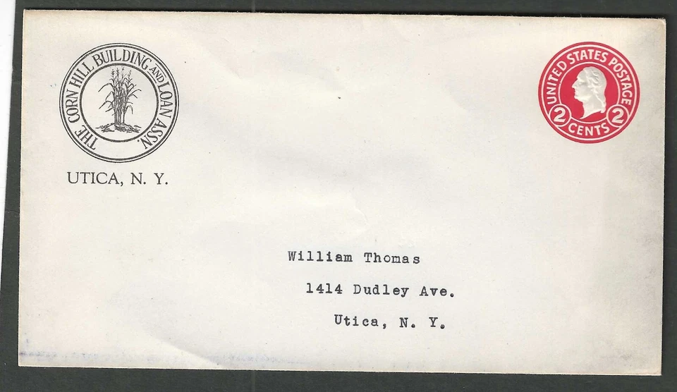 U.S. - Scott's #U429 entire envelope imprinted Corn Hill Building, Utica, NY - Image 1 of 1