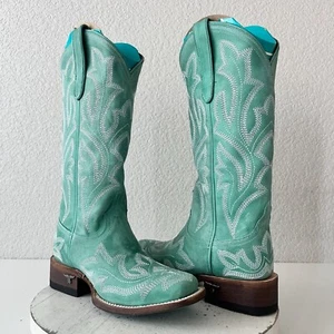 NEW Lane Saratoga Womens Square Toe Cowboy Boots 5.5 Turquoise Leather Western - Picture 1 of 11