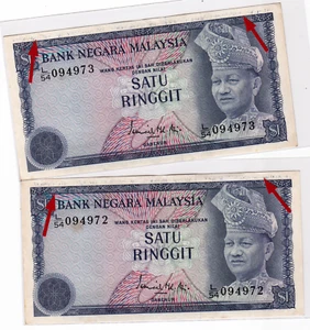 Mazuma *M4102 Malaysia Ismail 3rd $1 L/54 094972-973 Printing Error 2 Run GEF - Picture 1 of 2