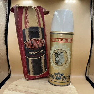 1953 Queen Elizabeth II Coronation - commemorative Thermos flask Boxed Rare - Picture 1 of 12
