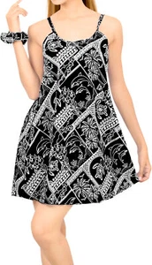 LA LEELA Women's Mini Elegant Loose Swing Beach Casual Aloha Dress XXL Black_Z62 - Picture 1 of 3