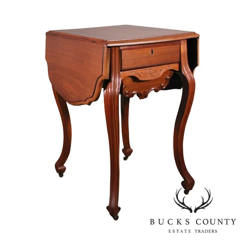 Antique Victorian Walnut Dropleaf Sewing Stand Side Table Cover