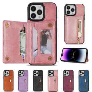 Card Holder Case For iPhone 15 16 14 13 12 SE XR 8 7 Leather Wallet Phone Cover - Picture 1 of 18