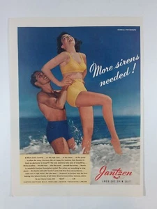 1940s JANTZEN America Swim Suit Beach Siren WWII Colorful Vtg Poster Print Ad - Picture 1 of 1