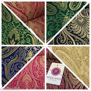 Ornamental paisley gold metallic print Indian banarsi Brocade fabric M246 Mtex - Picture 1 of 130