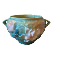 Roseville Pottery 665-3Blue Magnolia Double Handle Vase Vintage - Picture 1 of 3