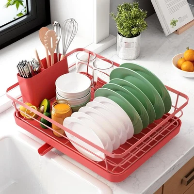 Estante de secado de platos para mostrador de cocina, fregadero de acero inoxidable organización almacenamiento Foto 1 de 4