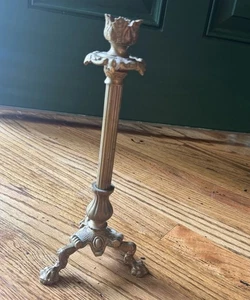 Portacandele vintage gotico in ottone | Piede d'artiglio, decorazione massimalista barocco - Foto 1 di 11